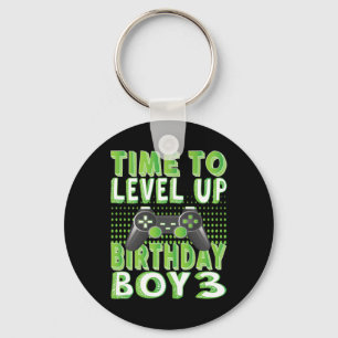 Time To Level Up Birthday Boy 3 Years Old Video Ga Keychain