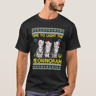 Time To Light The Meownorah Cat Menorah Ugly Chanu T-Shirt