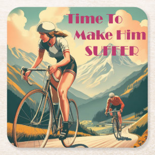 Time To Make Him Suffer Cycling Square Paper Coaster