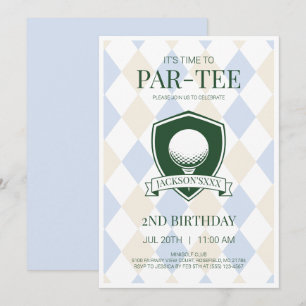 Time to Par-Tee Blue Boys Golf 2nd Birthday Party Invitation