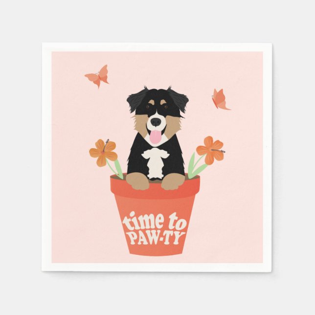 Time To Pawty Australian Shepherd Dog Napkin (Front)