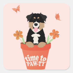 Time To Pawty Australian Shepherd Dog Square Sticker