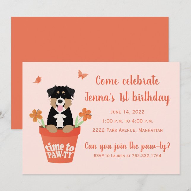 Time To Pawty Australian Shepherd Dogs Invitation (Front/Back)