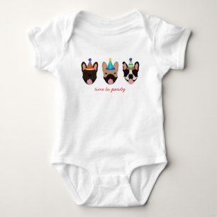Time To Pawty French Bulldog Party Hats Red Baby Bodysuit