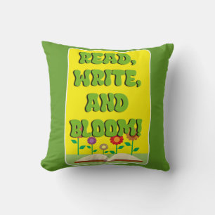 Time To Read Write Bloom Cool Bookworm  Throw Pillow