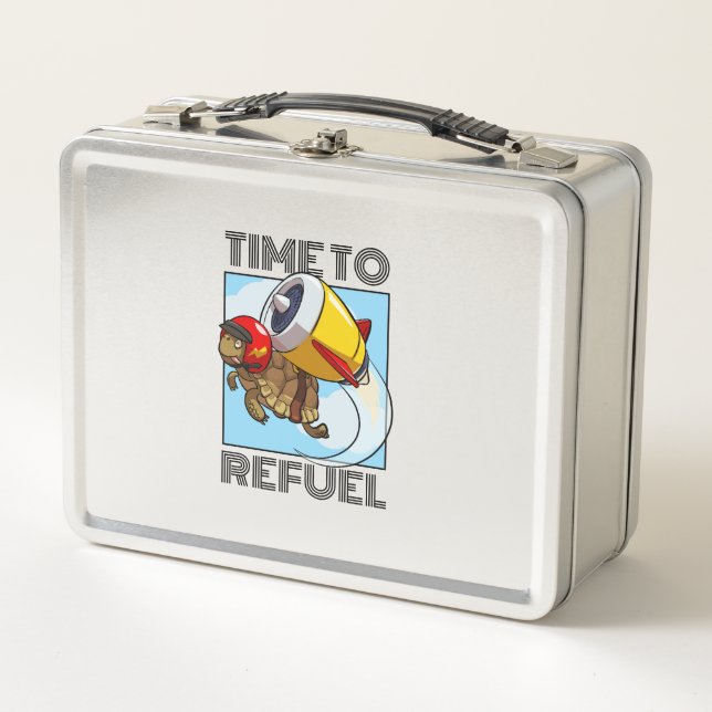 Time To Refuel Funny Jet Pack Tortoise Cartoon Metal Lunch Box (Front)