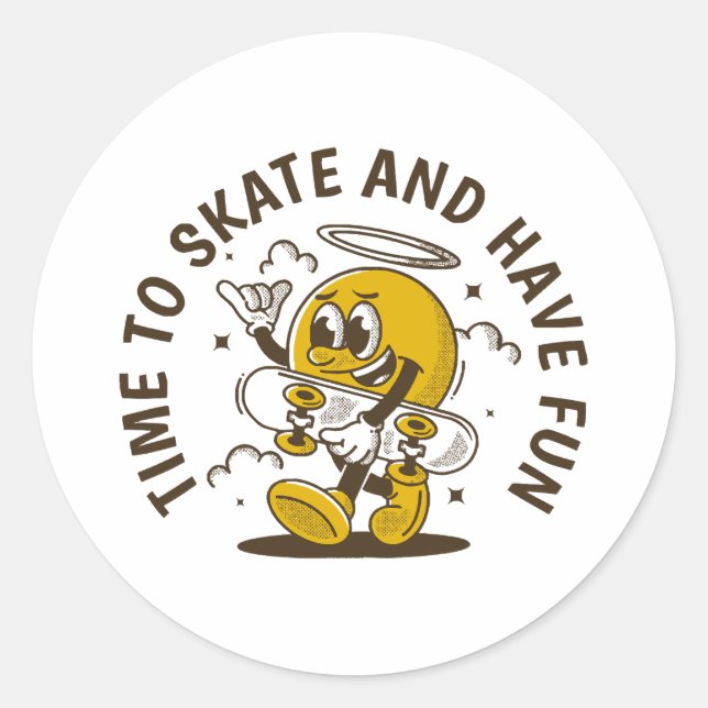 Time to skate classic round sticker (Front)