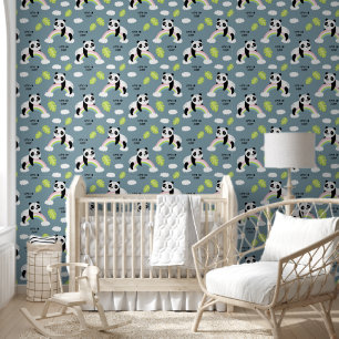 Time to sleep Pandas and Rainbows Baby Nursery  Wallpaper