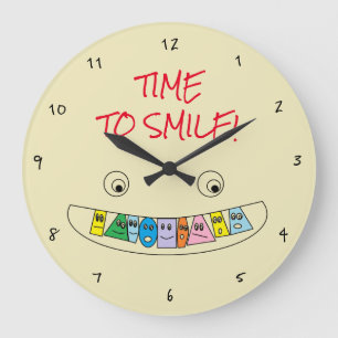 TIME TO SMILE Fun Colourful Toothy Smile Design Large Clock