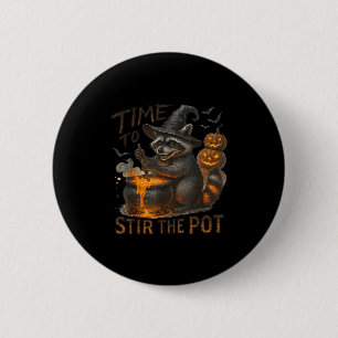 Time To Stir T Funny Raccoon Retro Halloween Anima 2 Inch Round Button