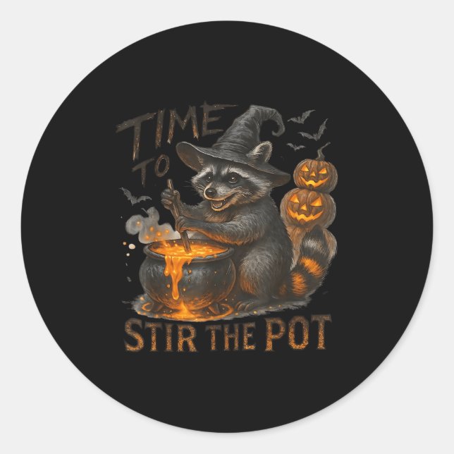 Time To Stir T Funny Raccoon Retro Halloween Anima Classic Round Sticker (Front)