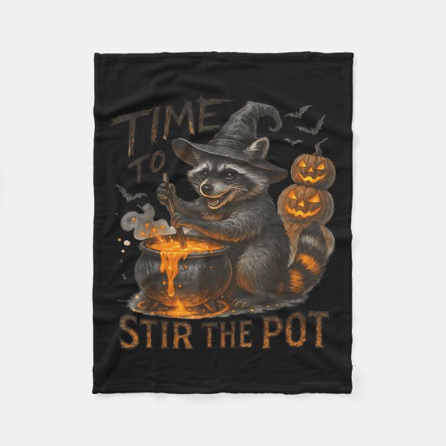 Time To Stir T Funny Raccoon Retro Halloween Anima Fleece Blanket (Front)