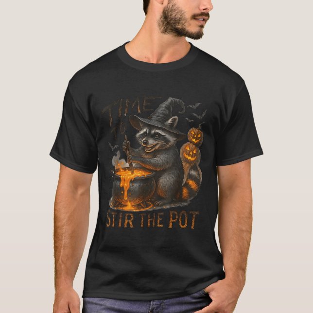 Time To Stir T Funny Raccoon Retro Halloween Anima T-Shirt (Front)