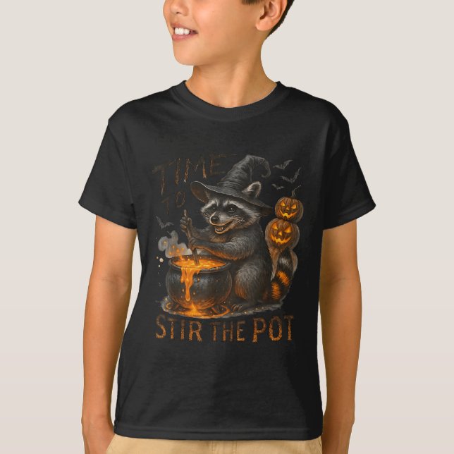 Time To Stir T Funny Raccoon Retro Halloween Anima T-Shirt (Front)