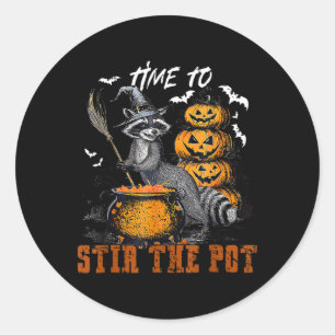 Time To Stir The Pot Funny Raccoon Witch Halloween Classic Round Sticker