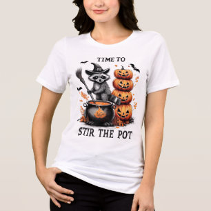 Time to Stir the Pot – Raccoon Halloween T-Shirt Tri-Blend Shirt
