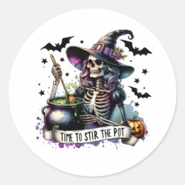 Time to Stir the Pot Skeleton Witch  Classic Round Sticker