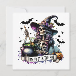 Time to Stir the Pot Skeleton Witch  Invitation
