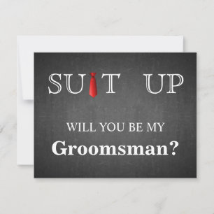 Time to Suitup Black Chalk Board Red Tie Invitation