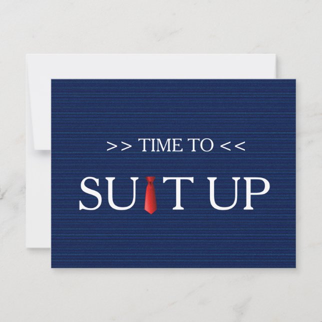 Time to Suitup Blue Jeans Pattern Red Tie Invitation (Front)
