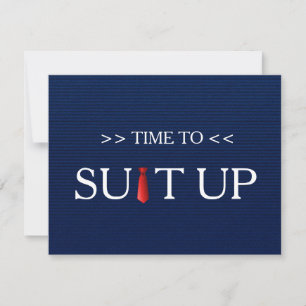Time to Suitup Blue Jeans Pattern Red Tie Invitation