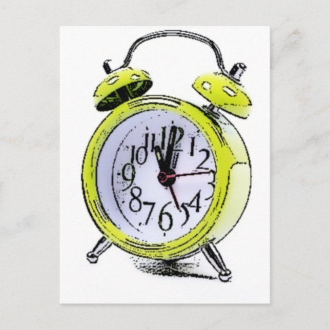 Time to Wake Up Yellow Alarm Clock Drawing Postcard (Front)