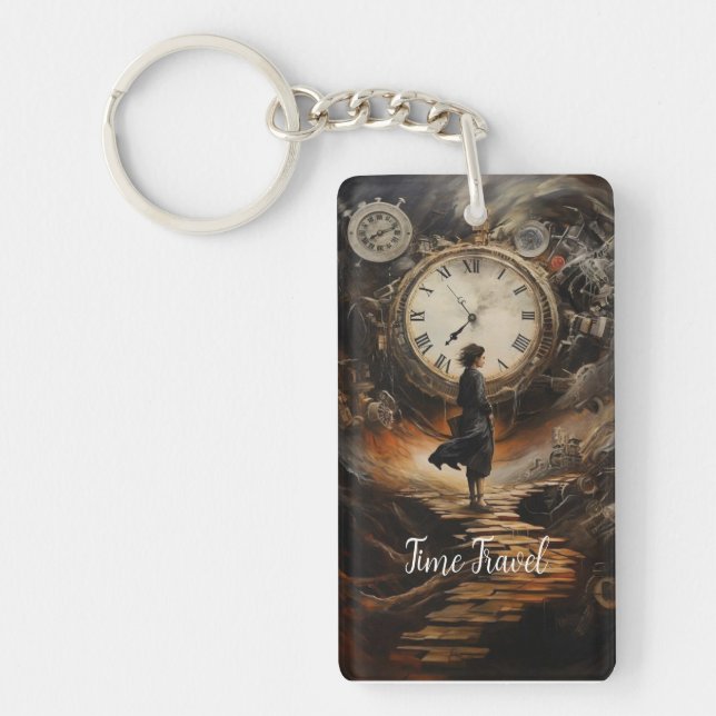 Time Travel Steampunk Keychain – Clock Fantasy Art (Front)