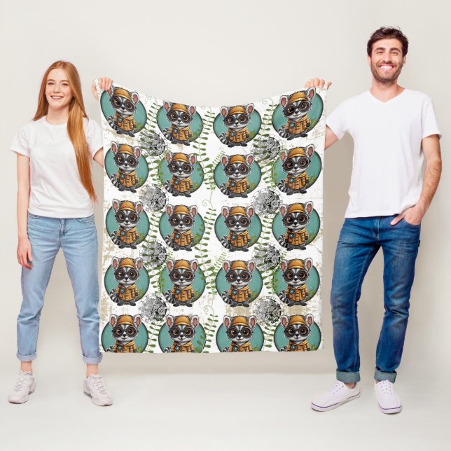 Time Traveller Lemur Pattern Fleece Blanket (In Situ)