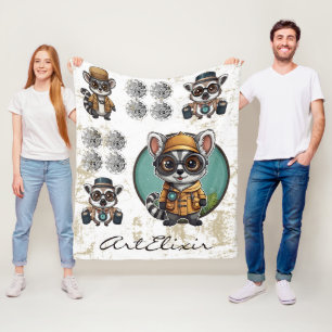 Time Traveller Lemur Print Fleece Blanket
