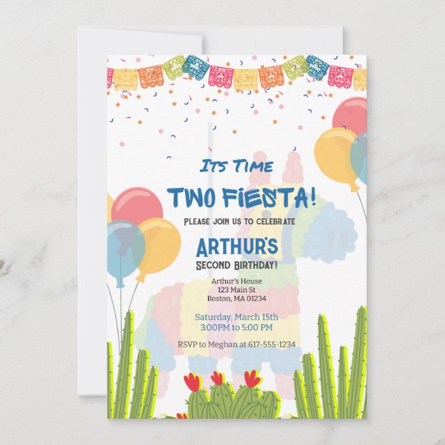 Time Two Fiesta 2nd Birthday Pinata Invitation (Front)