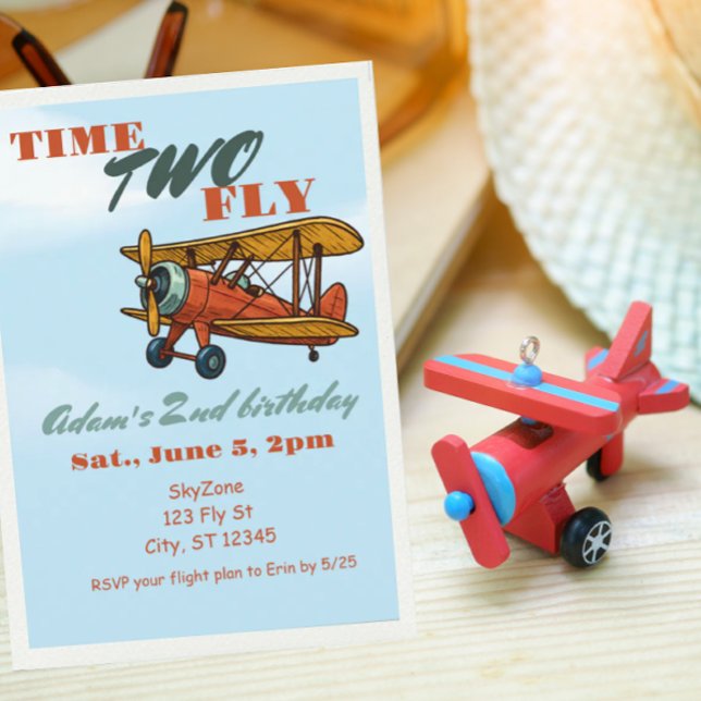 Time TWO Fly, Airplane 2nd birthday Invitation (Creator Uploaded)
