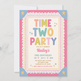 Time Two Party Whimsical Girl 2nd Birthday Party Invitation