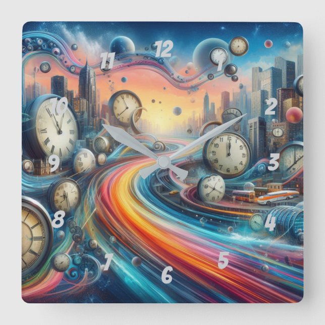 Time Warp Road Trip Square Wall Clock (Front)
