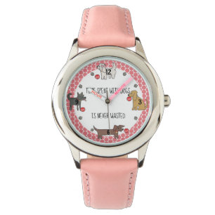 Time With Dogs Never Wasted Dog Lover Kids Pink Watch