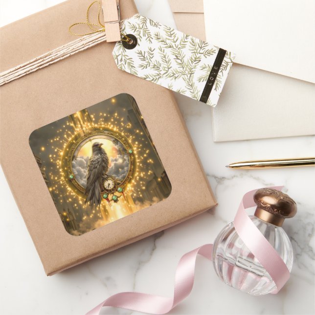 Timekeeper Raven – Gothic Clockwork  Square Sticker (Gifting)