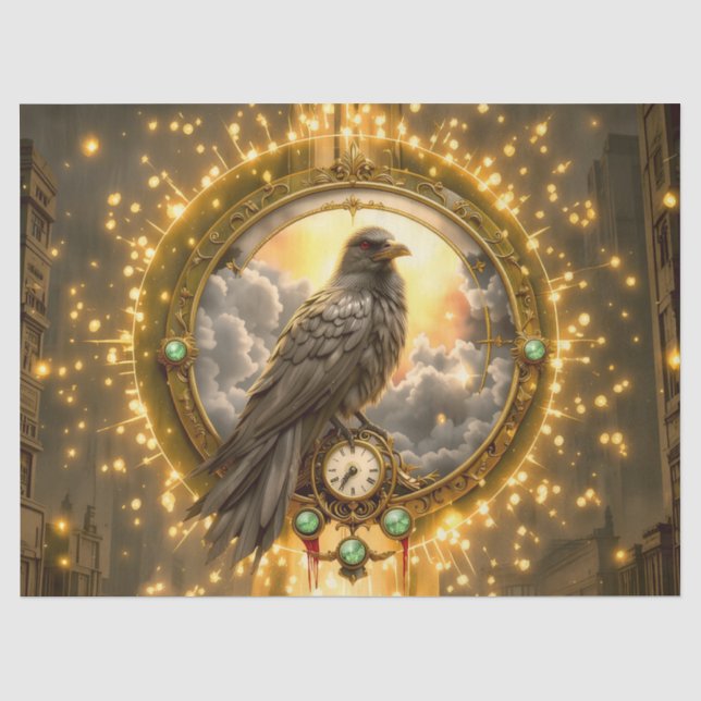 Timekeeper Raven – Gothic Clockwork  Tissue Paper (Front)
