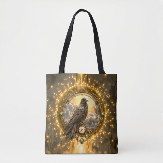Timekeeper Raven – Gothic Clockwork  Tote Bag (Front)