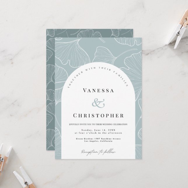 Timeless Beauty: Ginkgo Biloba Wedding Invitation (Front/Back In Situ)