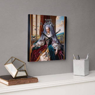 Timeless Beauty Of A Majestic Lady Wearing A Veil Square Wall Clock