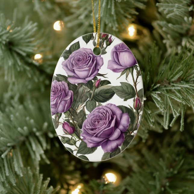 "Timeless Beauty: Purple Provincial Vintage Roses" Ceramic Ornament (Tree)