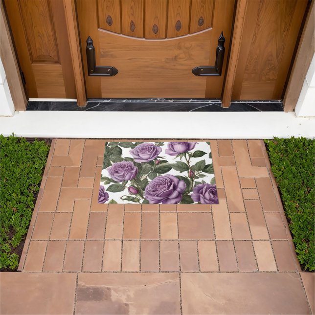 "Timeless Beauty: Purple Provincial Vintage Roses" Doormat (Outdoor)