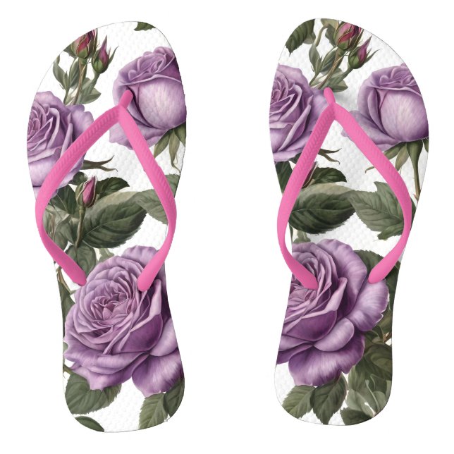 "Timeless Beauty: Purple Provincial Vintage Roses" Flip Flops (Footbed)