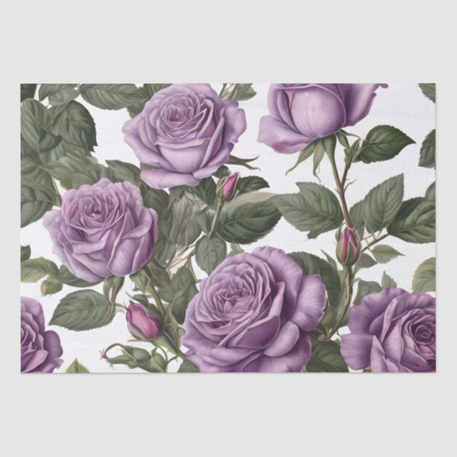 "Timeless Beauty: Purple Provincial Vintage Roses" Tissue Paper (Front)
