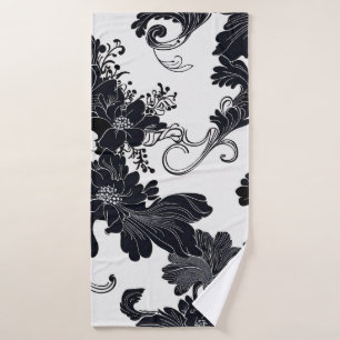 Timeless Black and White Elegant Florals Bath Towel