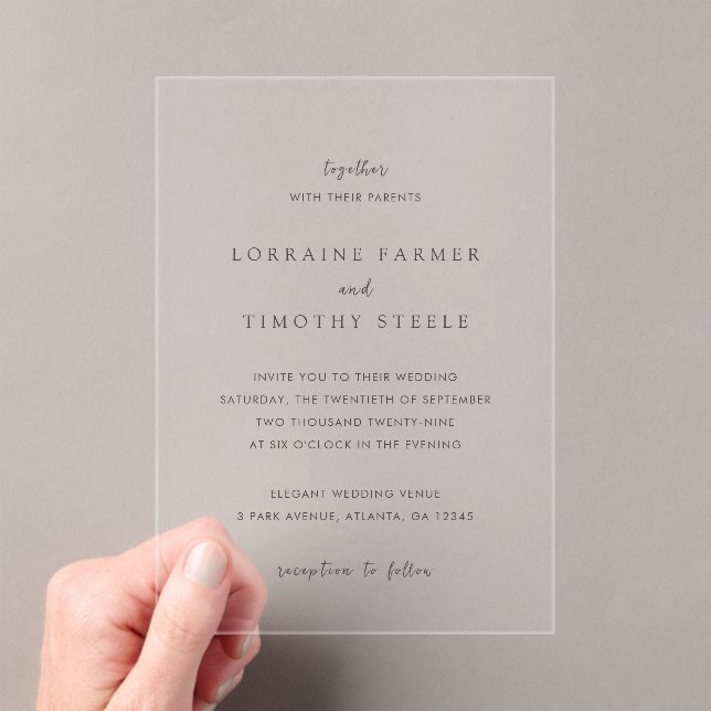 Timeless Black and White Elegant Wedding Acrylic Invitations (Insitu (Handheld))