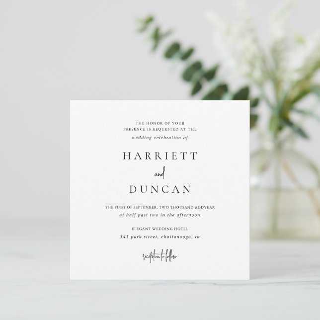Timeless Black and White Elegant Wedding Invitation (Standing Front)
