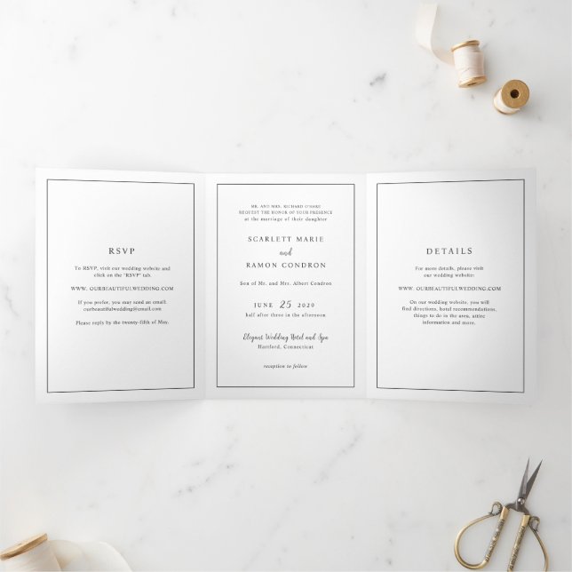 Timeless Black and White Elegant Wedding Tri-Fold Invitation (Inside)