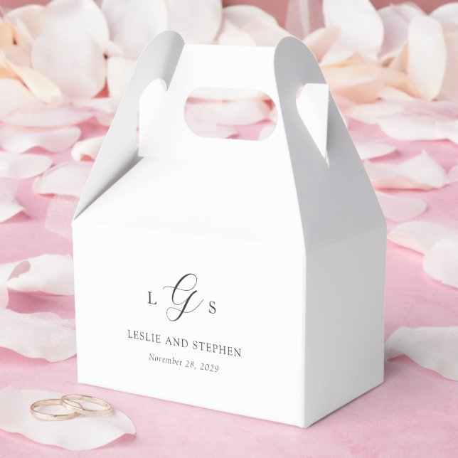 Timeless Black and White Monogram Elegant Wedding Favor Box (Wedding)