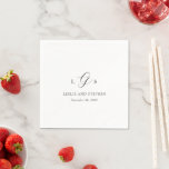 Timeless Black and White Monogram Elegant Wedding Napkin<br><div class="desc">Classic style wedding napkins featuring a simple yet elegant design with your three initial monogram along with your names and wedding date in traditional serif fonts.</div>