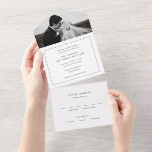 Timeless Black and White Monogram Modern Wedding All In One Invitation